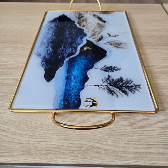 Vintage Decorative Tray with Gold Frame - Nature-Inspired Design - Picture 8 of 11